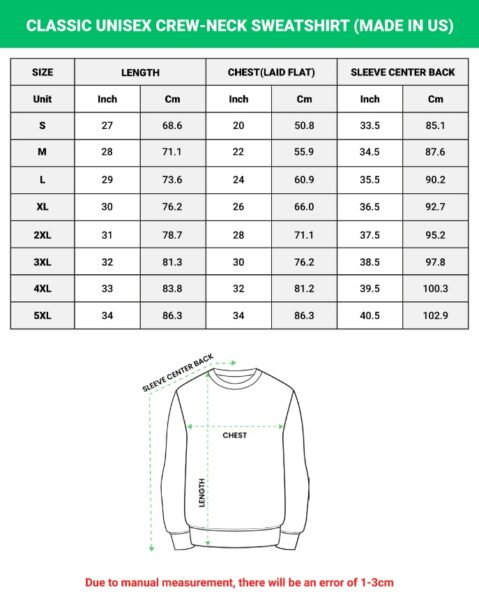 classic unisex crew neck sweatshirt made in us size chart