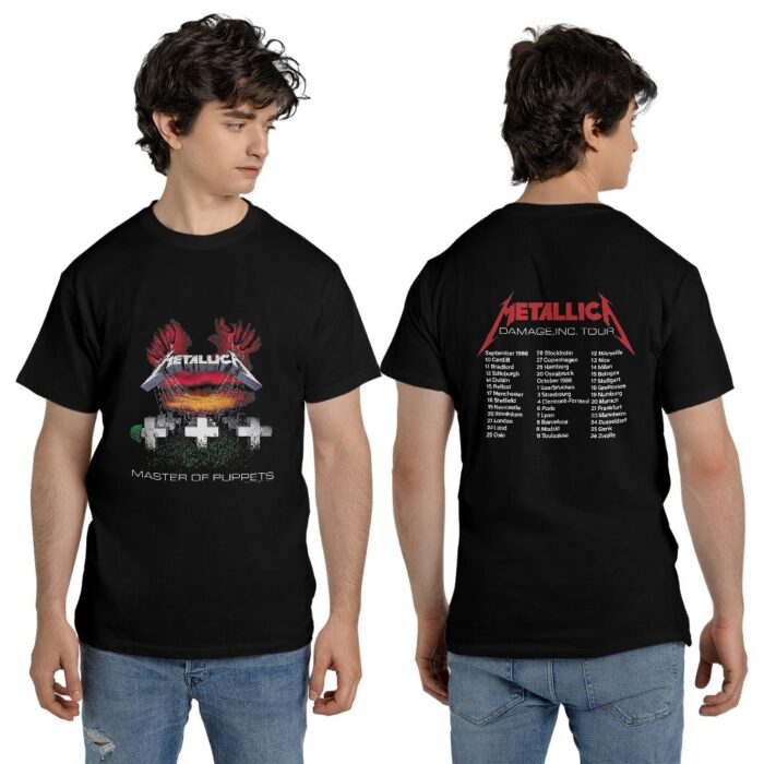 Adult Metallica Band Master Of Puppets 1986 Tour Double sided ts